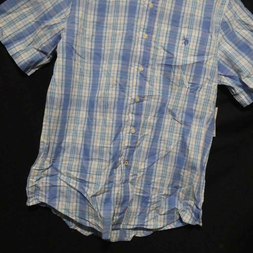 U.S. POLO ASSN. | medium | Plaid Button-Up Blue and White Short Sleeve Shirt - Picture 8 of 16